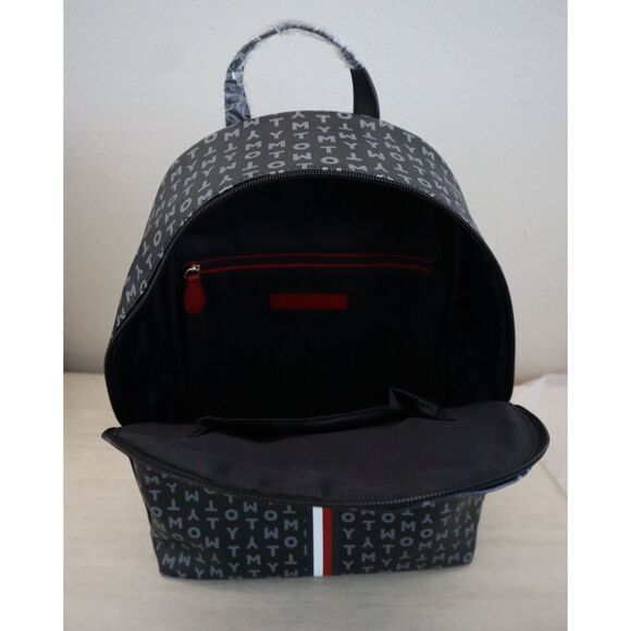 Tommy Hilfiger 69J9675-001 Unisex Black PU Leather Monogram Backpack - Picture 8 of 11